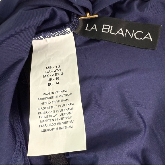 La Blanca Fluid Lines Lingerie One Piece Mesh Detail Women's Size 12 Navy Blue - Picture 4 of 6